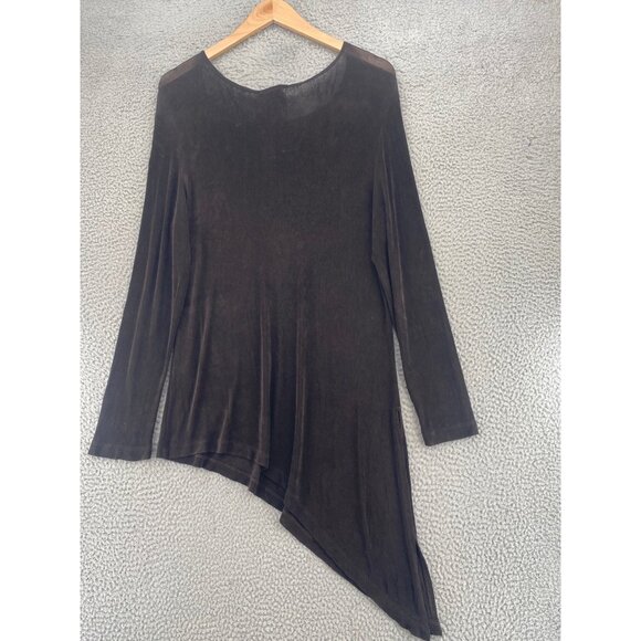 Chicos Top Womens 2 US Large Brown Travelers Stretch Asymmetric Tunic Slouchy - Picture 3 of 10